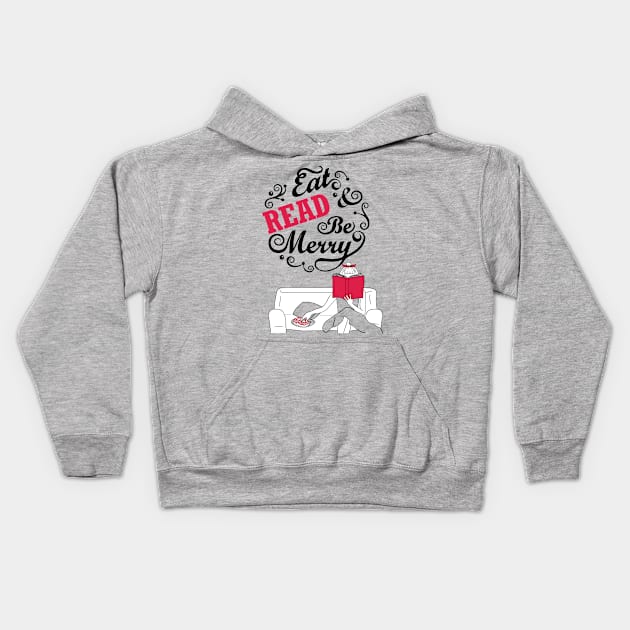 Eat Read & Be merry - reading reader bookworm library book Kids Hoodie by papillon